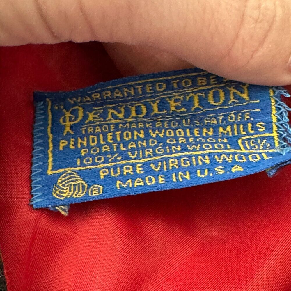 VTG Pendleton Field Shirt Mens 15.5 Red Blue Plaid 100% Wool USA Flannel READ - Picture 7 of 12